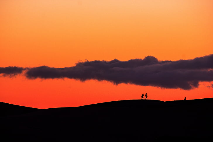 zonsondergang, Canarische eilanden, gran canaria, silhouetten, silhouet, oranje kleur, scenics