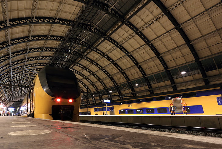 네덜란드, 암스테르담, 역, 중앙, 지붕, 기차, 교통