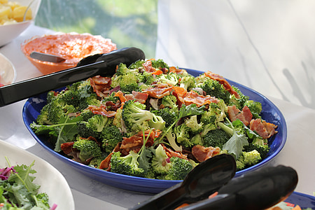 salad, selada, brokoli, Bacon, dalad, hijau, Makanan