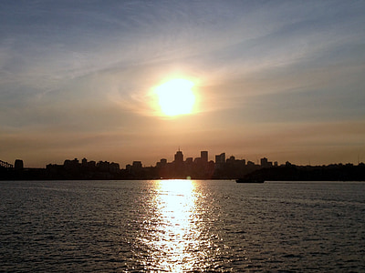 Sydney, Západ slunce, večer, Panoráma města, městské panorama, soumraku