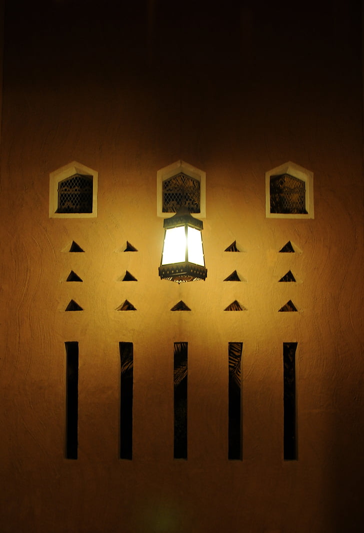 mudder, gamle, Saudi-Arabien, traditionelle, Mud house, lys, mørk