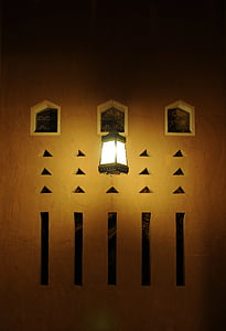 dubļu, vecais, Saūda Arābija, tradicionālā, dubļu māju, gaisma, tumša