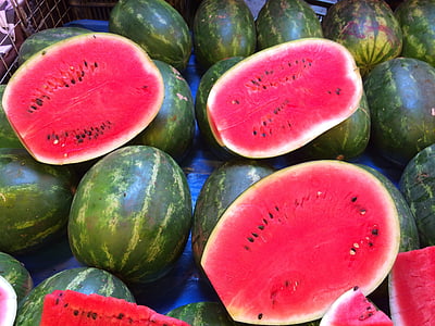 vodní meloun, ovoce, červená, zelená, jídlo, výživa, přírodní