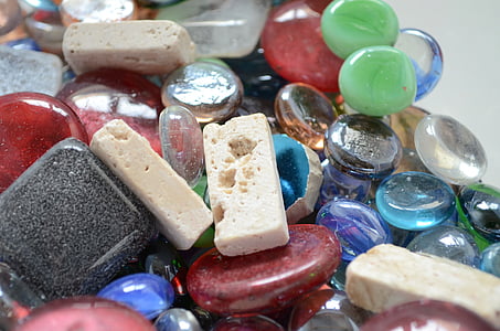 manik-manik kaca, blok kaca, batu, kaca mosaik, warna-warni, semi batu permata, perhiasan