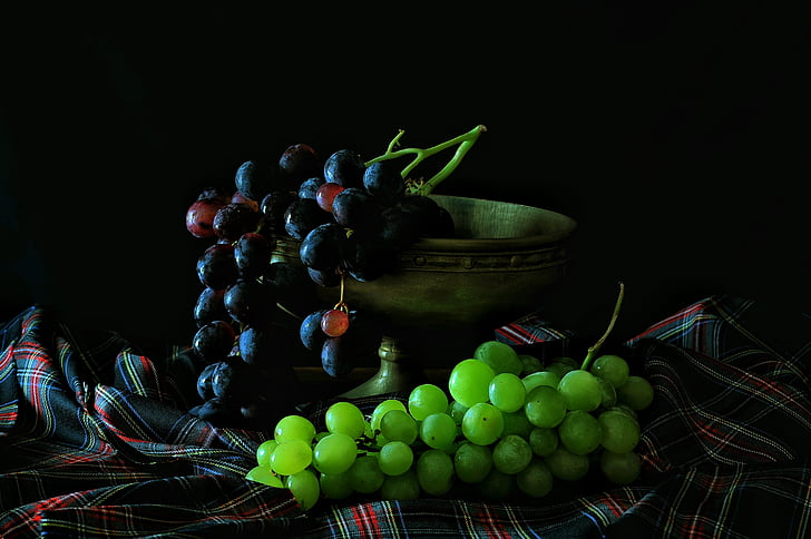 vīnogas, augļi, saišķī, pārtika, zaļa
