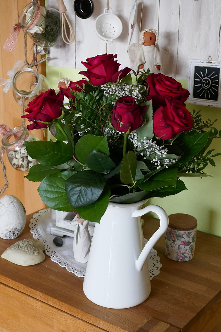 Rosa, RAM, flors, RAM de roses, decoració, anyada, vermell