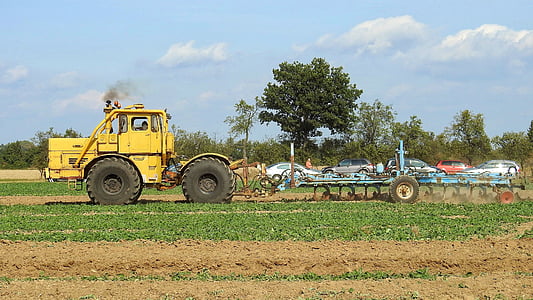 na orné půdě, pluh, zemědělství, tahač, pole, Orba, zemědělský traktor