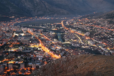 ciutat, nit, paisatge urbà, Mostar, no hi ha persones, a l'exterior, cel