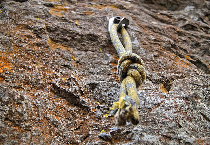 knot, climbing, climb, yellow, rock, tight, trust