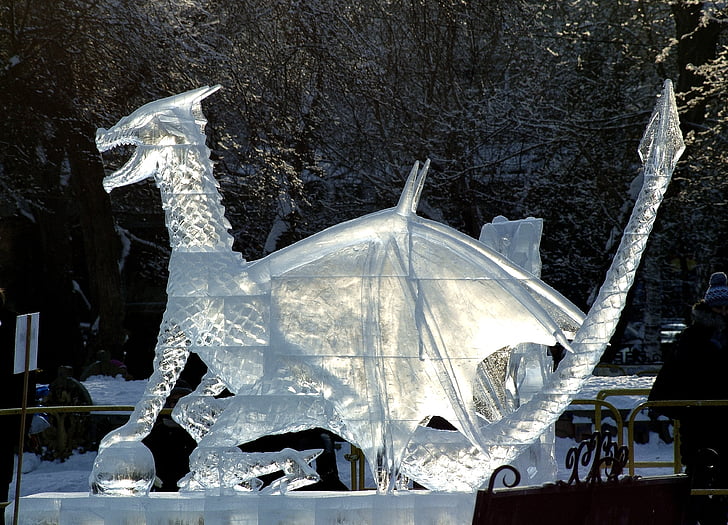 ice sculptures, winter, cold, frost, city park, city, sun