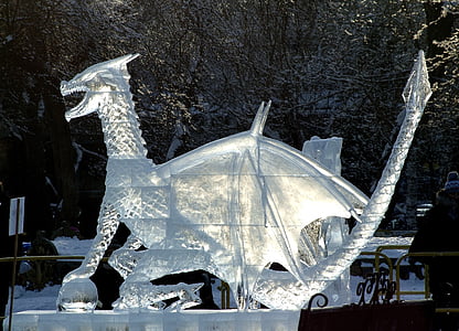 ijssculpturen, winter, koude, Frost, stadspark, stad, zon
