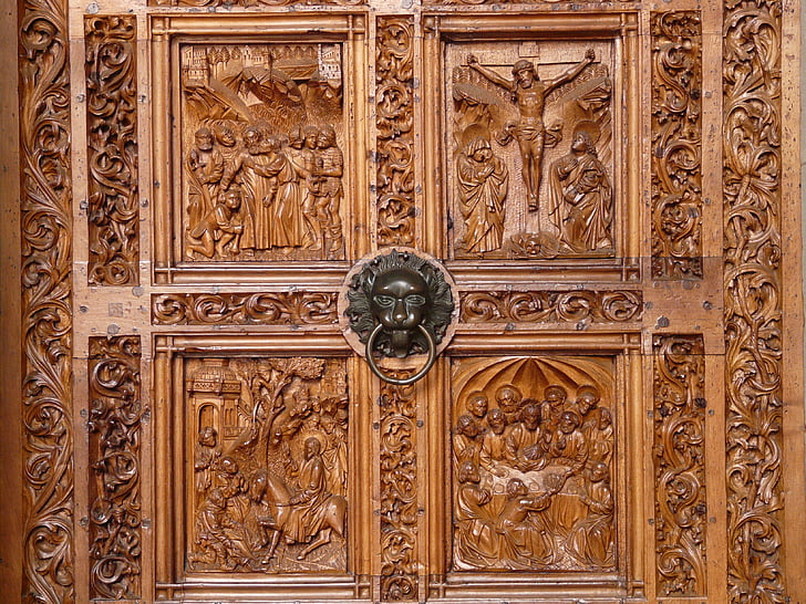khắc gỗ, cửa, gỗ, Nhà thờ cửa, Trang trí, doorknocker, Chúa Giêsu