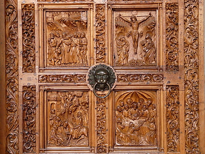 escultura em madeira, porta, madeira, porta da igreja, ornamento, doorknocker, Jesus