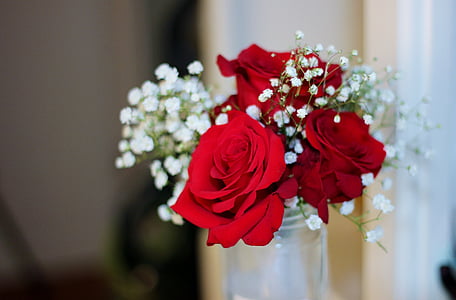 букет, флорални, природата, цветя, сватба, червен, рози