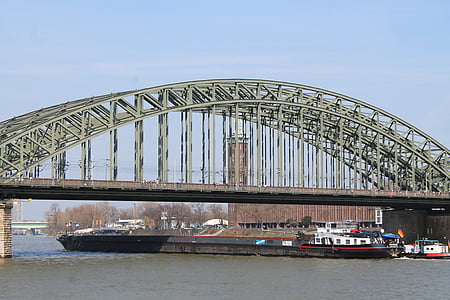 Hohenzollern-híd, Köln, belvízi hajózás, Rajna, Landmark, vasúti, acél