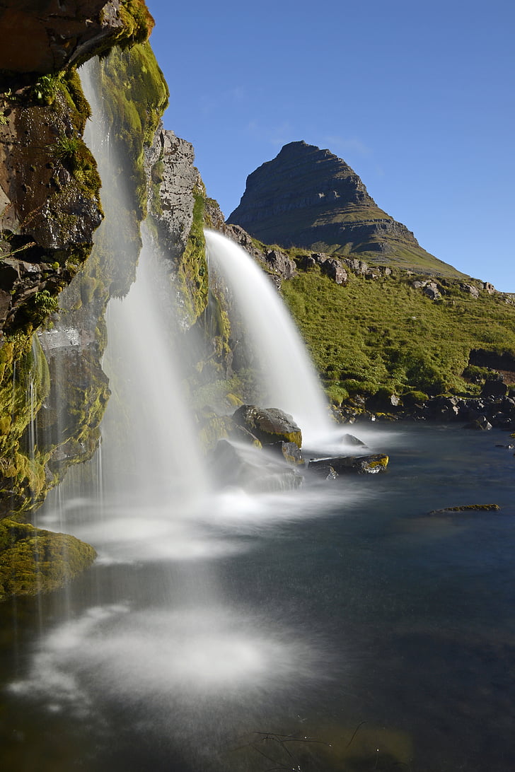kirkjufellfoss, cascada, flujo, paisaje, naturaleza, Islandia, kirkjufell