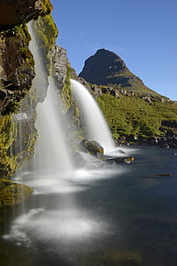 kirkjufellfoss, Wodospad, przepływ, krajobraz, Natura, Islandia, Kirkjufell