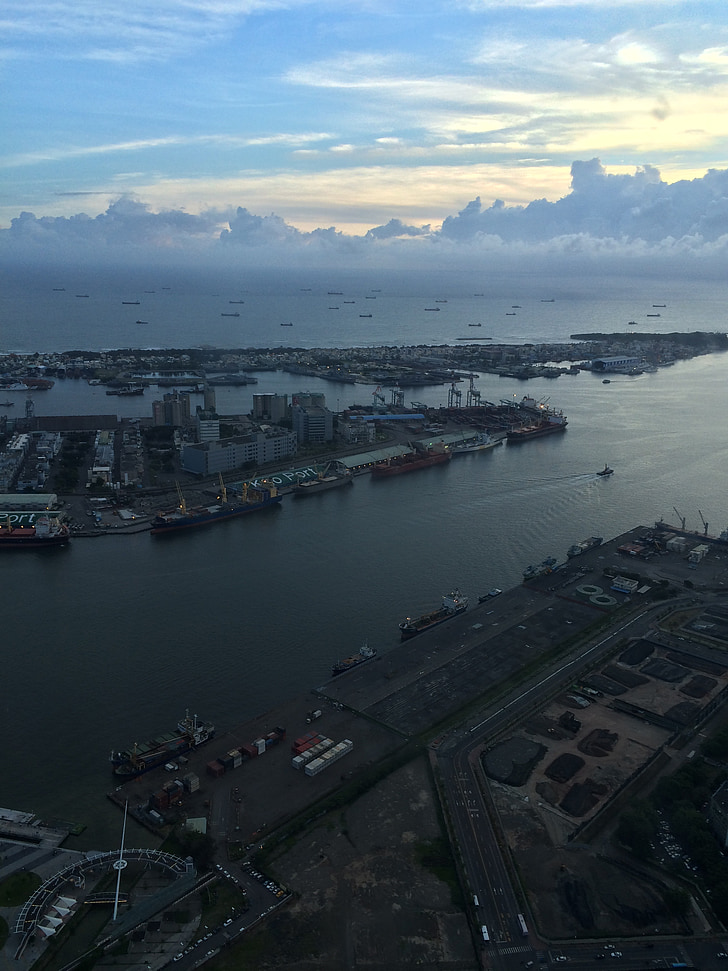 Kaohsiung, Port, kikötő, égben, City view, Tajvan, portré