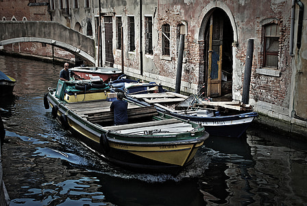 csónakok, Velence, régi házak, építészet, város, utca, ünnepek