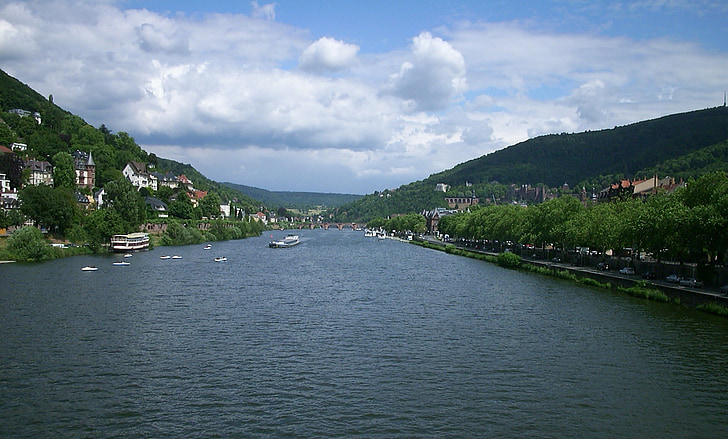 Heidelberg, Neckar, staden, gamla bron, floden, Bridge, Baden-württemberg