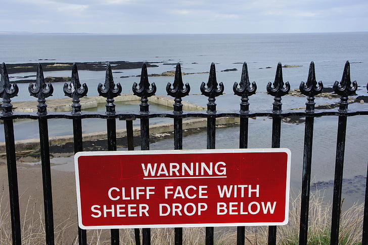 warning, danger, cliff, sign, caution, dangerous, risk