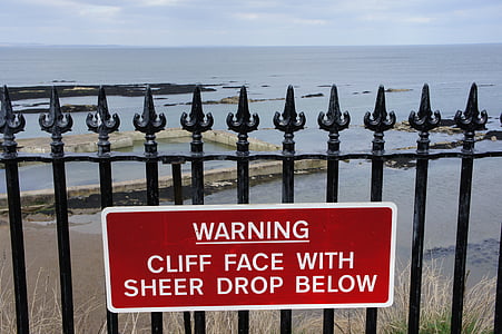warning, danger, cliff, sign, caution, dangerous, risk