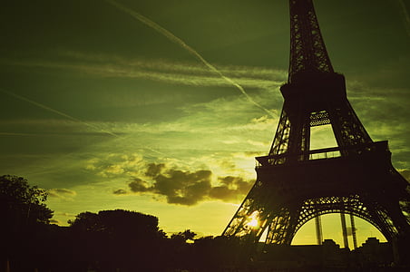 ปารีส, หอไอเฟล, ทาวเวอร์, ฝรั่งเศส, สถาปัตยกรรม, พระอาทิตย์ตก, สวยงาม
