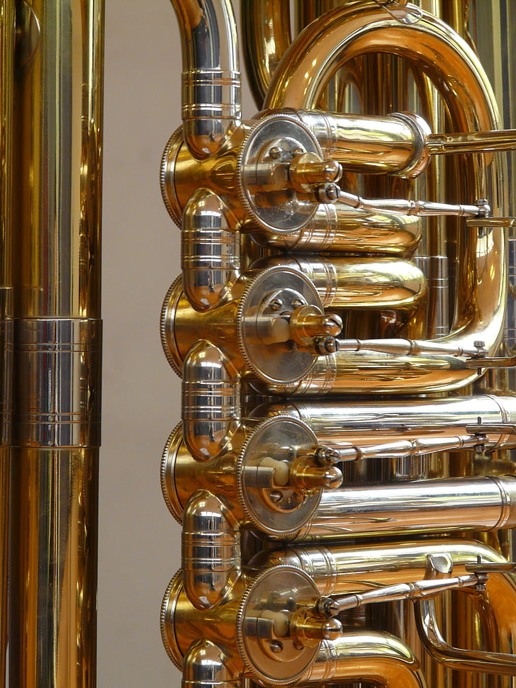 rotary valves, tuba, valves, stimmzug, brass instrument, instrument, gloss