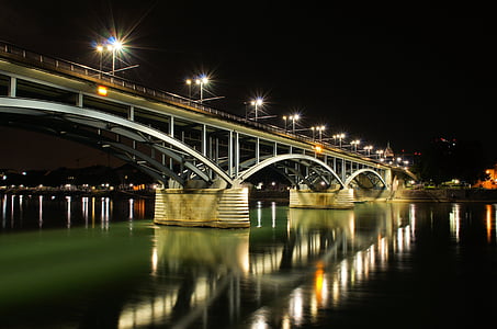malam, Jembatan, Sungai, Kota, pemandangan kota, Landmark, malam kota