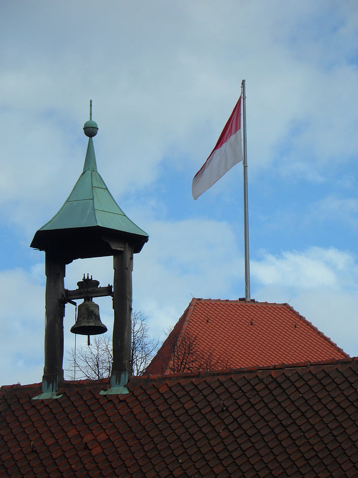 nuremberg, imperial castle, flag, roof, roofs, bell, turret