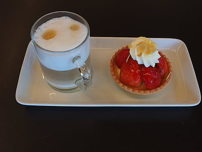 dessert, coffee, strawberry shortcake, cream, sweet dish, benefit from, coffee party