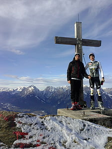 Summit cross, toppmøtet, Backcountry skiiing, Vinter, gutta, alpint, fjell