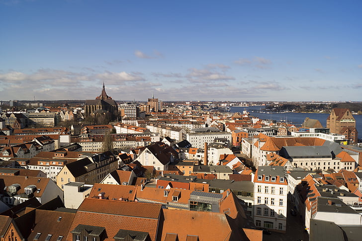 Rostock, Outlook, architettura, cielo, centro storico, Fachwerkhaus, distante