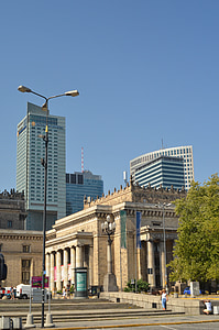 Varšava, středem, Dětská přehlídka, Palác kultury, mrakodrap, aglomerace, budovy