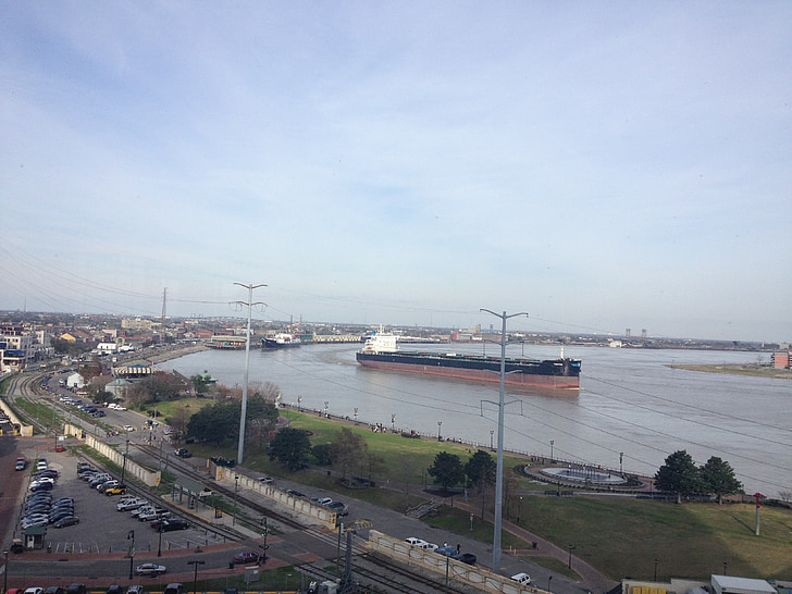 hajó, szállítás, közlekedés, konténerszállító hajó, Mississippi-folyó, víz, folyó
