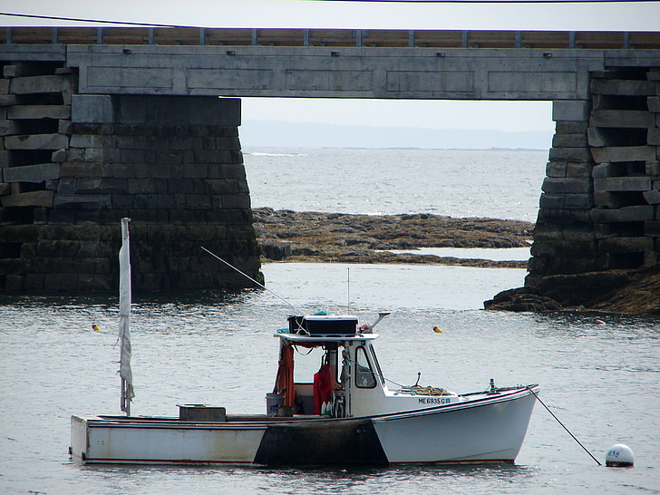 cribstone, Bridge, Bailey, ön, Maine, båt