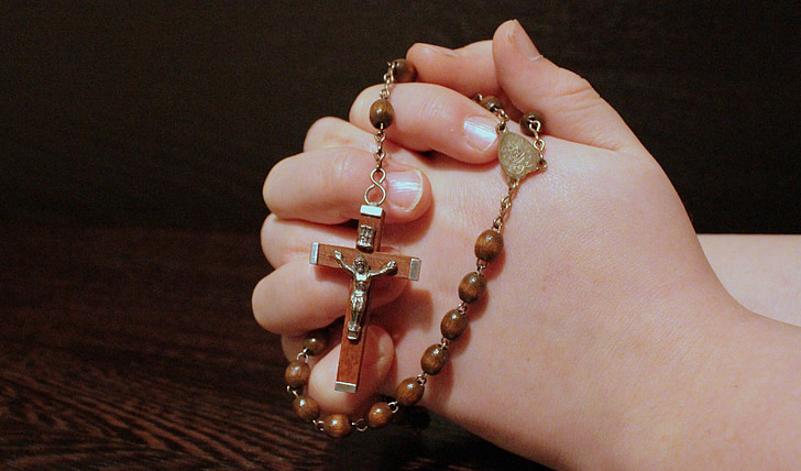 Rosary, tro, be, foldede hender, bønn, kors, kristendom