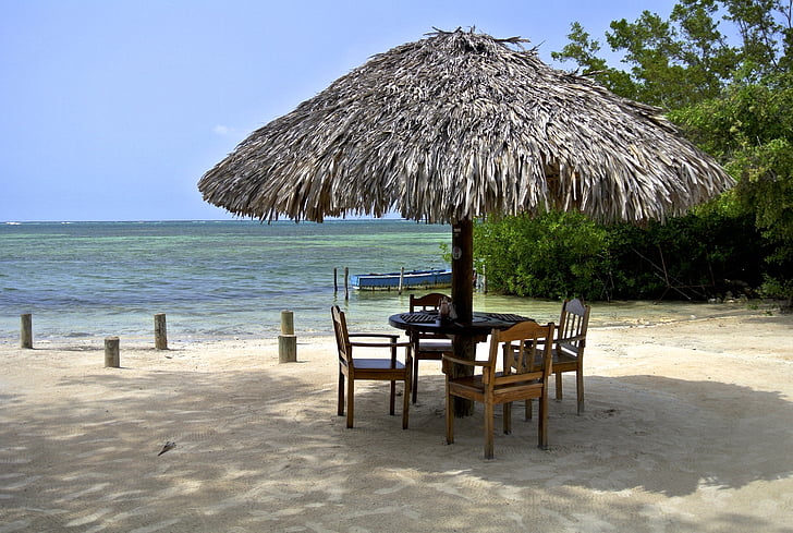 Jamaika, paplūdimys, restoranas, Karibai, jūra, lentelė, skėtis