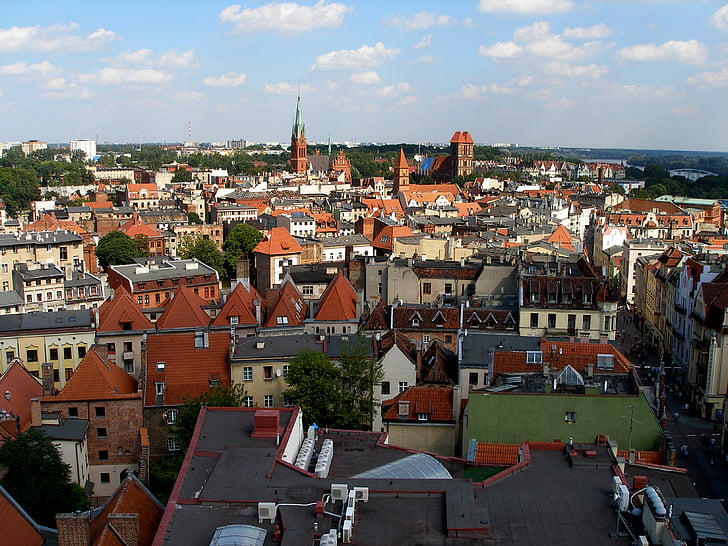 Torun, Wisla, Panorama, huse, gamle bygninger, Bridge, markedet