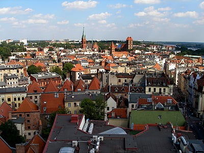 Torun, Wisla, Panorama, domy, staré budovy, Most, trh