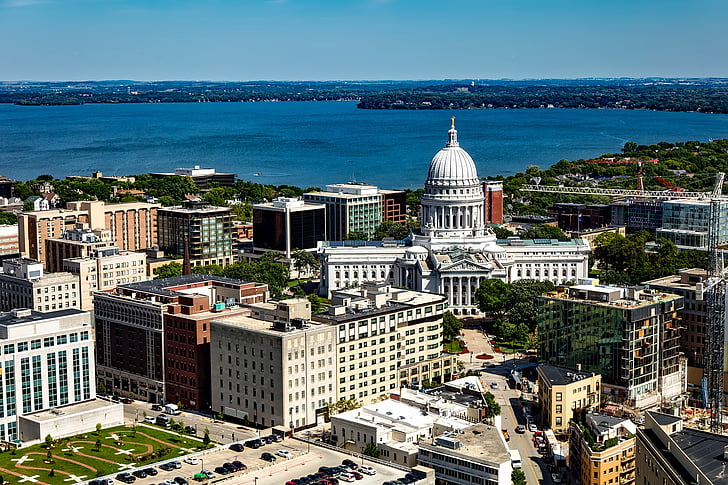Madison, Wisconsin, Şehir, Kentsel, binalar, şehir merkezinde, Cityscape