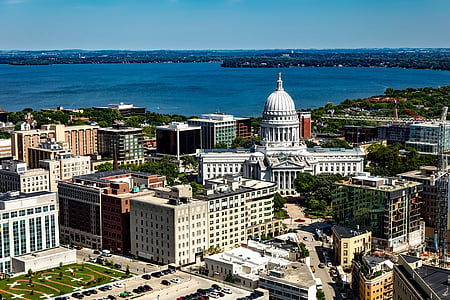 Madison, Wisconsin, pilsēta, pilsētas, ēkas, centrs, cilvēki un kultūra