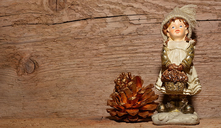 Figura de giz, menino, Figura, Natal, cones do pinho, madeira, plano de fundo
