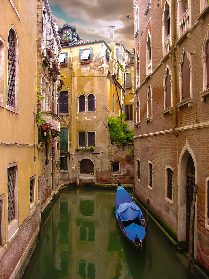 Venecija, kanal, gondolom, vode, Stari, talijanski, Italija
