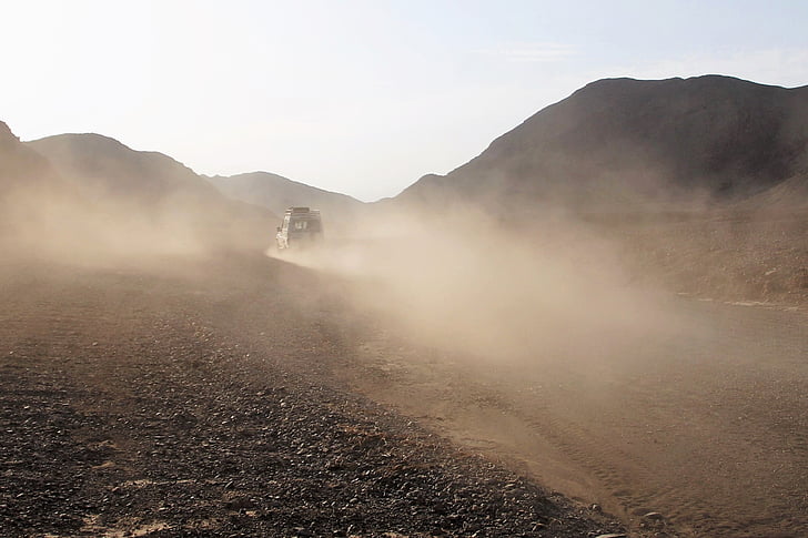 poeira, deserto, viagem, veículo do terreno, safári no deserto, carro off-Road, jipe