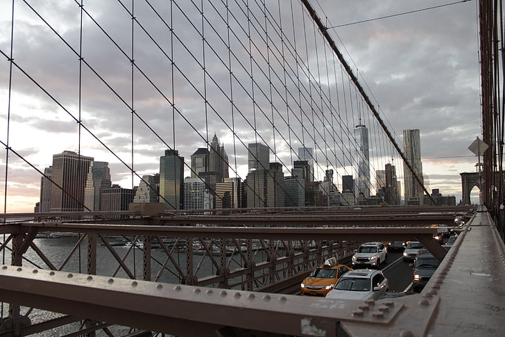 New york, stad, brug, Brooklyn, Manhattan, skyline, rivier