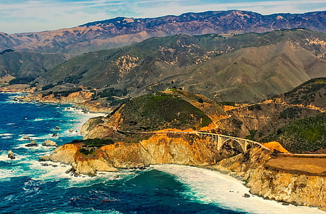 California, Klusā okeāna, krasta līnija, ainava, jūra, okeāns, ūdens