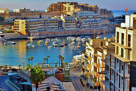 Malta, ocean, în afara, apa, arhitectura, cer, barci