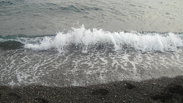 brisa, praia, mar, água, bolhas, pequenas ondas, seixos