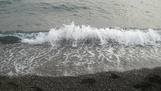 vėjas, paplūdimys, jūra, vandens, burbuliukai, maža bangos, akmenukai